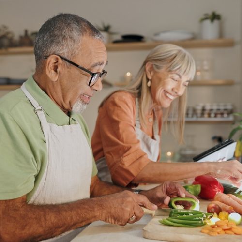 Kitchen,,Vegetables,And,Elderly,Couple,With,Cooking,For,Healthy,Dinner,